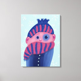 bevriezing van Kind met Pet en karf in de koude wi Canvas Afdruk