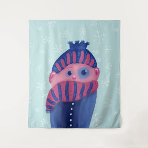 bevriezing van Kind met Pet en karf in de koude wi Wandkleed