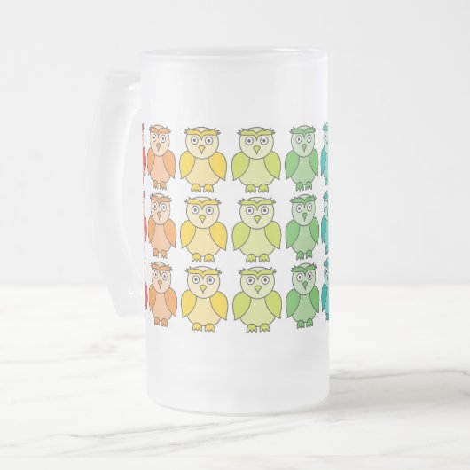 Bevrokken glas - Cute Rainbow Owl Pattern Matglas Bierpul (Voorkant links)