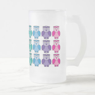 Bevrokken glas - Cute Rainbow Owl Pattern Matglas Bierpul