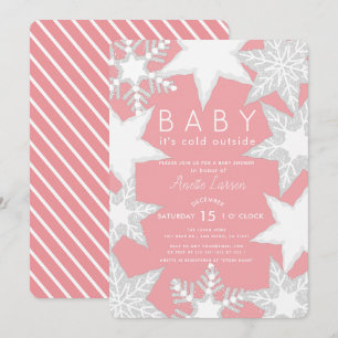 Bevrokken Snowflakes Roze Baby shower van de winte Kaart