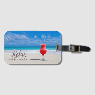 Bevroren aardbeien Daiquiri, Zandstrand, Blauwe Lu Bagagelabel