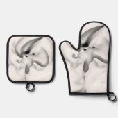 Bevroren: Abstract grijs, wit & zwart Ovenwant & Pannenlap Set (Voorkant)