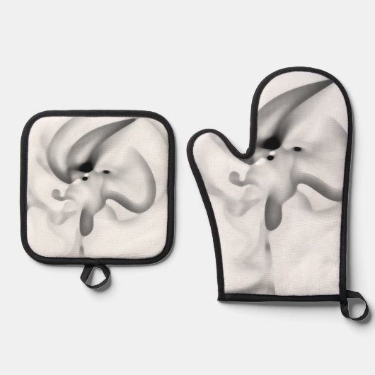 Bevroren: Abstract grijs, wit & zwart Ovenwant & Pannenlap Set (Voorkant)