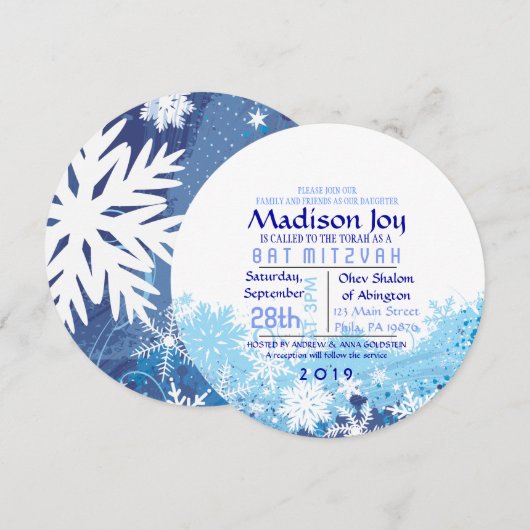 Bevroren Bar Bat Mitzvah Escort Zitplaats Kaart (Voorkant / Achterkant)