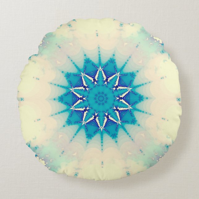 Bevroren, blauw winterpatroon van Snowflake Rond Kussen (Voorkant)