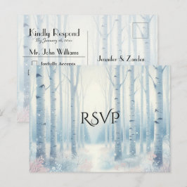 Bevroren Blauwe Berk Bos Bruiloft RSVP Uitnodiging Briefkaart