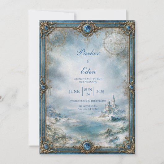 Bevroren Blauwe Kasteelhouwelijk Kaart (Voorkant)
