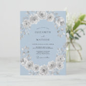Bevroren Blauwe Ranunculus Eucalyptus Bruiloft Kaart (Staand voorkant)
