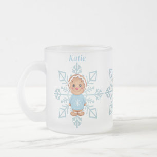 Bevroren Blauwe Snowflake en Gingerbrood Persoon Matglas Koffiemok