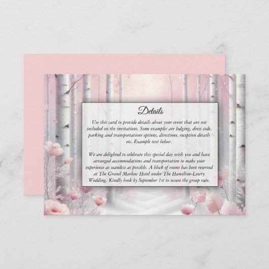 Bevroren Bloemblaadjes in een Winter Bos Bruiloft Informatiekaartje (Voorkant / Achterkant)