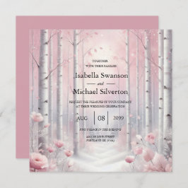 Bevroren bloemblaadjes in een winter bos bruiloft kaart