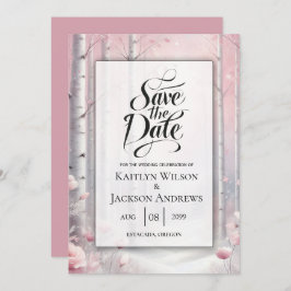 Bevroren bloemblaadjes in een winter bos-huwelijk save the date