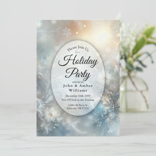 Bevroren bloemblaadjes in Golden Winter Mist Holid Kaart (Staand voorkant)