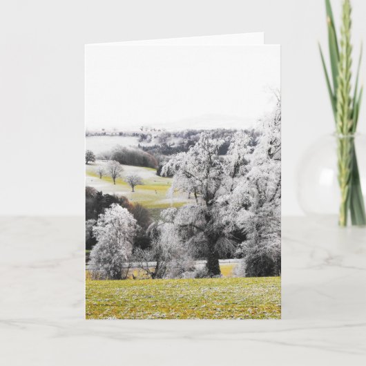 Bevroren bomen en heuvels feestdagen kaart (Voorkant)