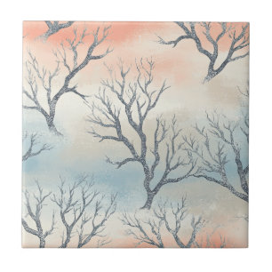 Bevroren Boom Silhouetten in Dromerige Pastel Tegeltje