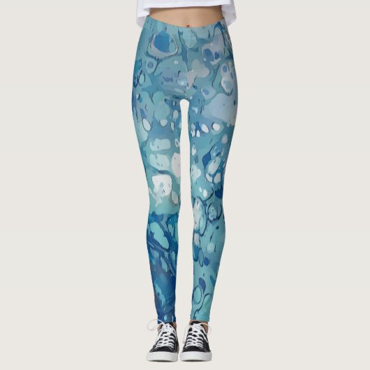 Bevroren bubbels, blauw, wit, cyaan leggings (Voorkant)