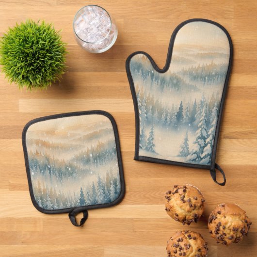 Bevroren Droom Sneeuwlandschap Ovenwant & Pannenlap Set (Top down)