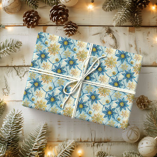 Bevroren elegantie Blauwe en gouden sneeuwvlok Cadeaupapier