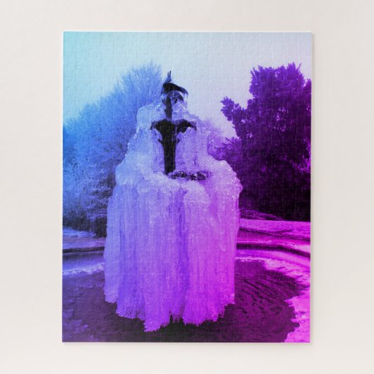 Bevroren fontein in de avond legpuzzel (Verticaal)