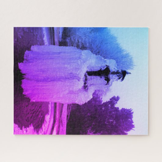 Bevroren fontein in de avond legpuzzel (Horizontaal)