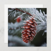 Bevroren gebladerte, dennenappel kerst wenskaart feestdagenkaart (Voorkant / Achterkant)