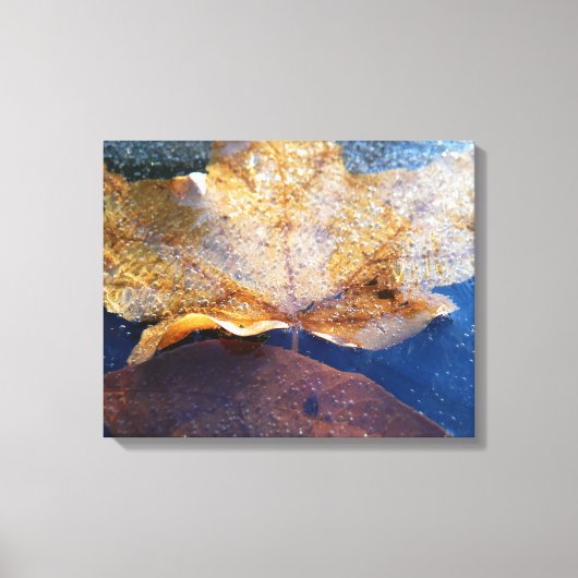 Bevroren Gele Esdoornblad Herfst Natuur Canvas Afdruk (Voorkant)