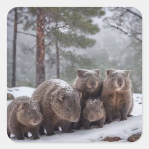 Bevroren Hol: Australische Wombatfamilie, Vierkante Sticker