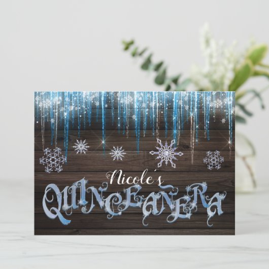 Bevroren Icicles Winter Wonderland Quinceañera Par Kaart (Staand voorkant)
