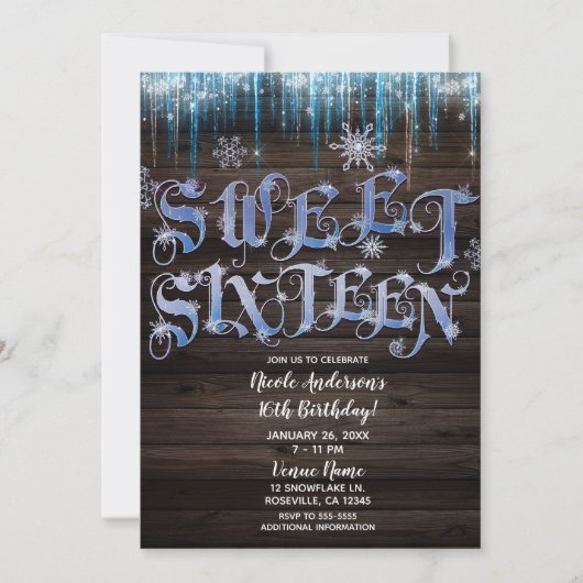 Bevroren Icicles Winter Wonderland Sweet 16 Sixtee Kaart (Voorkant)