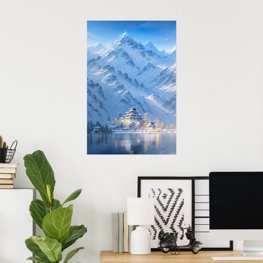 Bevroren klooster, winterlandschap poster (Thuiskantoor)