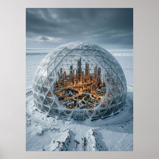 Bevroren Koepel Futuristische Stad Poster (Voorkant)