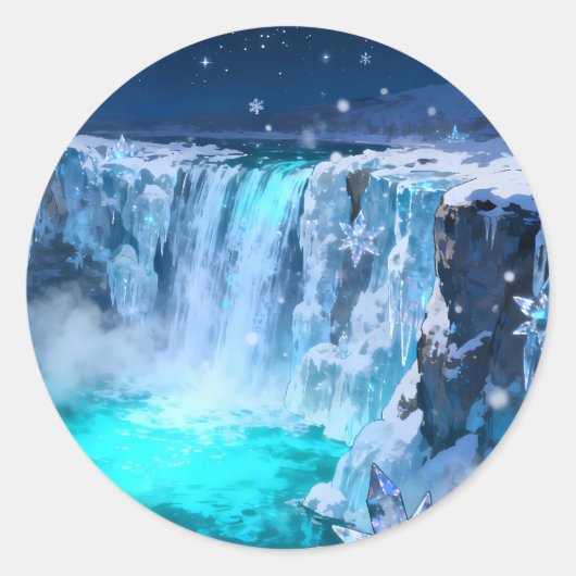 Bevroren Kristal Waterval Stickerblad Ronde Sticker (Voorkant)