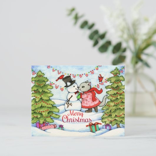 Bevroren Kus - het Leuke Art. van de Kat van Feestdagenkaart (Staand voorkant)