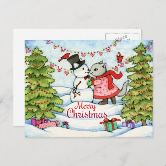 Bevroren Kus - het Leuke Art. van de Kat van Feestdagenkaart (Voorkant / Achterkant)