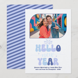 Bevroren Lucht Hello Nieuw Jaar Blauw Retro Foto Feestdagenkaart