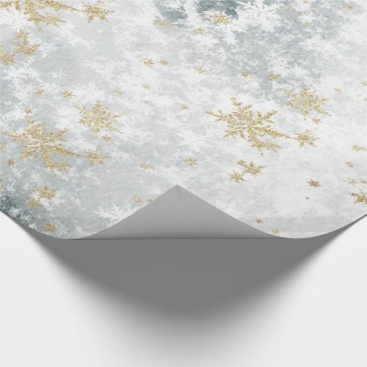 Bevroren meer Ice Fresh Fallen Gold Snowflakes Cadeaupapier (Hoek)
