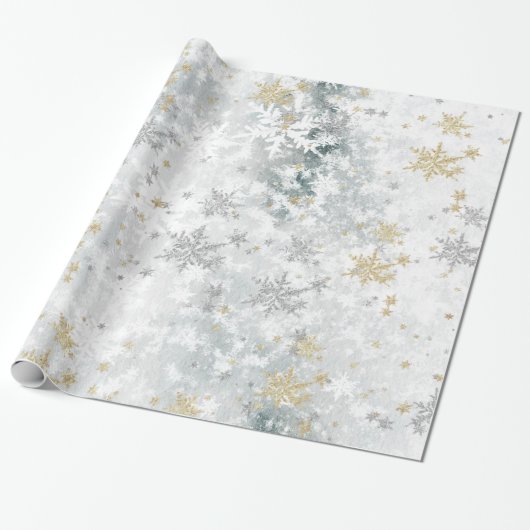 Bevroren meer Ice Fresh Gold & Silver Snowflakes Cadeaupapier (Uitgerold)