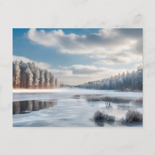 Bevroren meer in bos briefkaart (Voorkant)