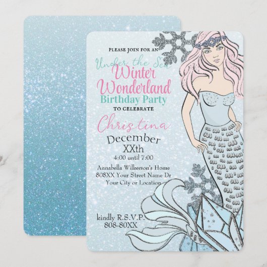 Bevroren Mermaid Princess Winter Theme Party Kaart (Voorkant / Achterkant)