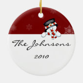 Bevroren op rood met witte sneeuwvlokken keramisch ornament (Achterkant)