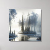 Bevroren rivier met berijpte bomen canvas afdruk (Voorkant)