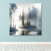 Bevroren rivier met berijpte bomen canvas afdruk (Insitu (Houten vloer))