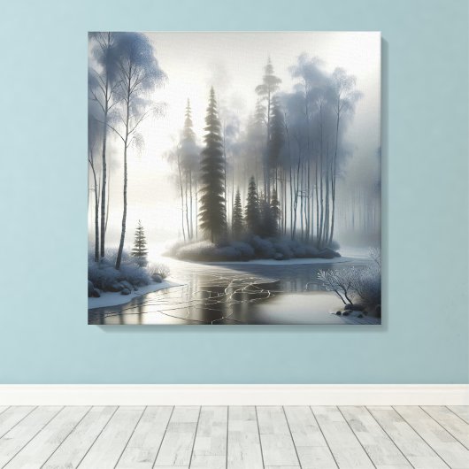 bevroren rivier met bevroren bomen canvas afdruk (Insitu (Houten vloer))