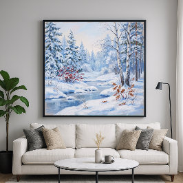 Bevroren Rivier - Schilderstijl Landschapskunst Poster