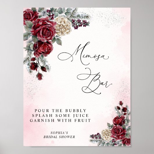 Bevroren Rozen Winter Bruiloft Mimosa Bar Bord Poster (Voorkant)