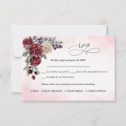 Bevroren Rozen Winter Bruiloft RSVP kaart (Voorkant)