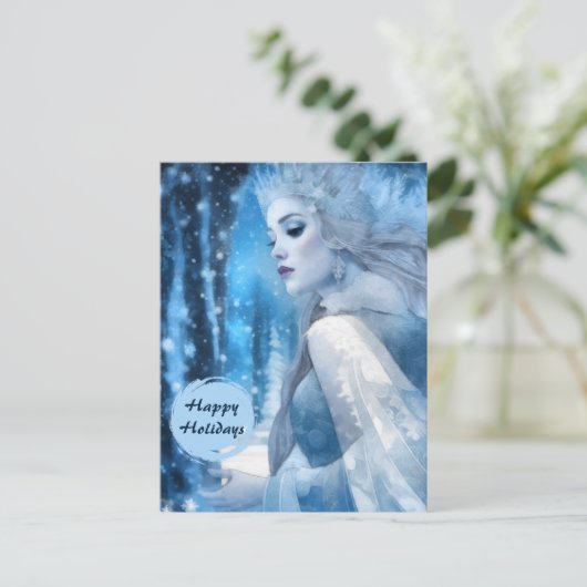 Bevroren Schoonheid Sneeuwkoningin in Winter Wonde Feestdagenkaart (Staand voorkant)