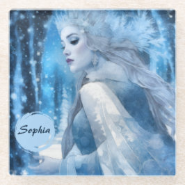 Bevroren Schoonheid Sneeuwkoningin in Winter Wonde Glazen Onderzetter