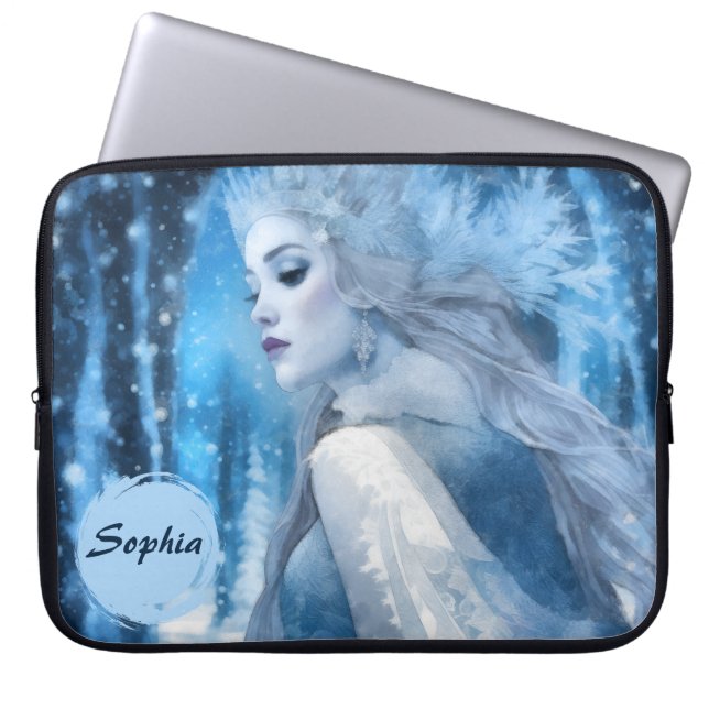 Bevroren Schoonheid Sneeuwkoningin in Winter Wonde Laptop Sleeve (Voorkant)